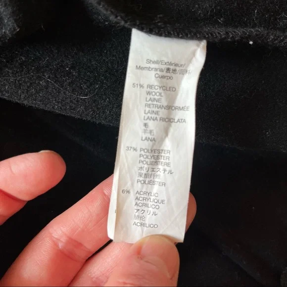 Gap Jacket Black Wool Blend Moto Winter Coat with Faux Vegan Shearling Trim Sz L - Picture 6 of 16